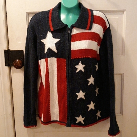Vintage 2004 Tiara American flag sweater patriotic - Picture 1 of 2